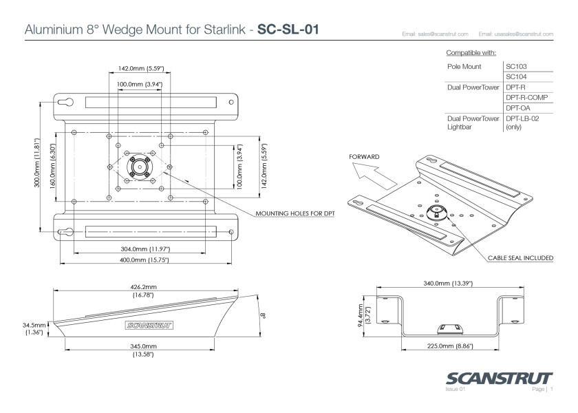 Купить Scanstrut sc-sl-01 Алюминиевый клин для антенны Starlink White 25x15x7 7ft.ru в интернет магазине Семь Футов