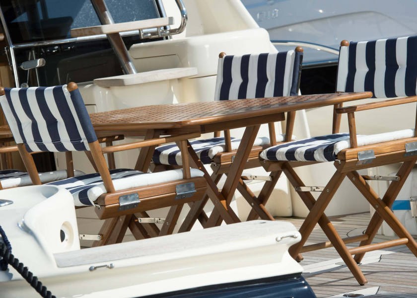 Купить ARC REGISSEUR Складной стул из тикового дерева/темно-синий - белый/промасленный 7ft.ru в интернет магазине Семь Футов