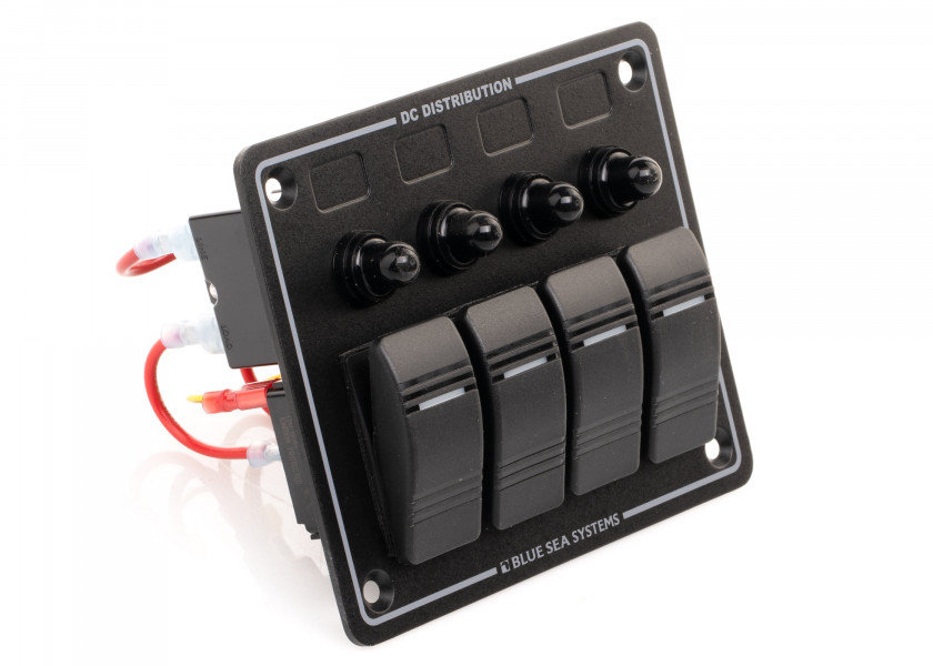 Купить Панель выключателей водонепроницаемая Blue Sea Contura 8372 12/24В 15/45А IP66 4 автомата 133x108мм чёрная 7ft.ru в интернет магазине Семь Футов