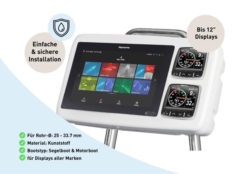 Купить Держатель дисплея Scanstrut SPH-SYSTEM-W 587x327x175мм для крепления дисплеев до 12 дюймов и 2 приборов на направляющую Ø25-33,7мм из белого АБС-пластика с акриловой крышкой 7ft.ru в интернет магазине Семь Футов