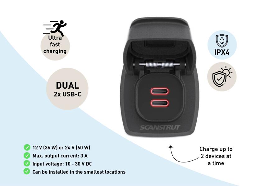 Купить Scanstrut SC-USB-F3 Двойной разъем для зарядки USB-C Flip Pro Max Black 7ft.ru в интернет магазине Семь Футов