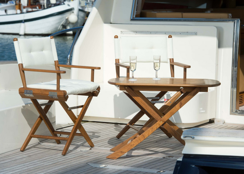 Купить ARC REGISSEUR Складной стул из тикового дерева/темно-синий - белый/промасленный 7ft.ru в интернет магазине Семь Футов