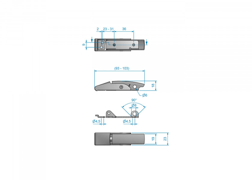 Купить Фиксатор люков из нержавеющей стали AISI 316 Roca 934151 93 - 103 мм с запорным крючком 7ft.ru в интернет магазине Семь Футов