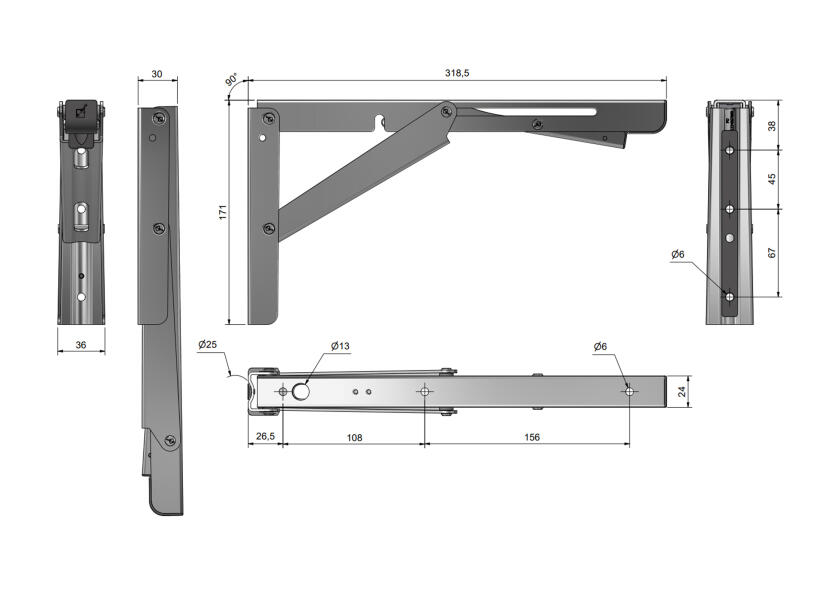 Купить Складной кронштейн для стола/сидения Roca 917565 Robust XL 200/100кг 290Нм из чёрной окисленной нержавеющей стали AISI304 7ft.ru в интернет магазине Семь Футов