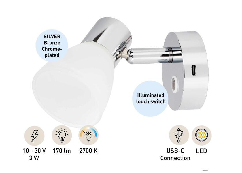 Купить SEATEC LED Reading Light with touch switch and USB-C charging port 31986-bvs 7ft.ru в интернет магазине Семь Футов