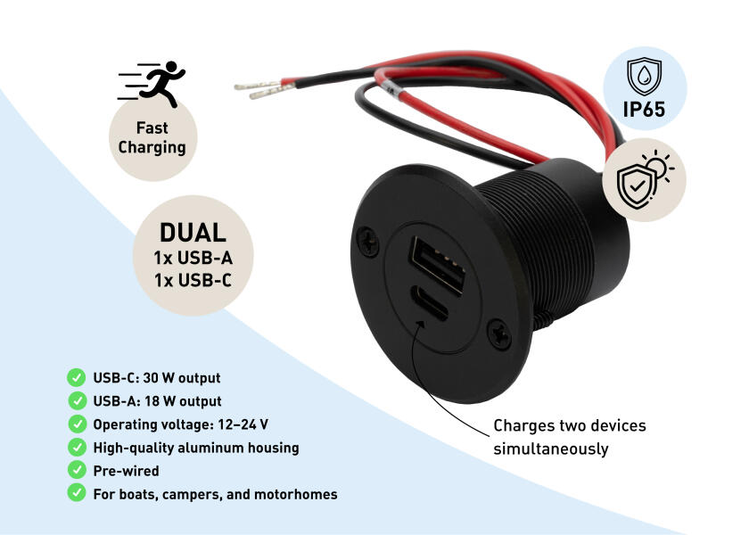 Купить SEATEC Двойная розетка USB питания USB-C/A с монтажной пластиной / IP65 / из алюминия 7ft.ru в интернет магазине Семь Футов