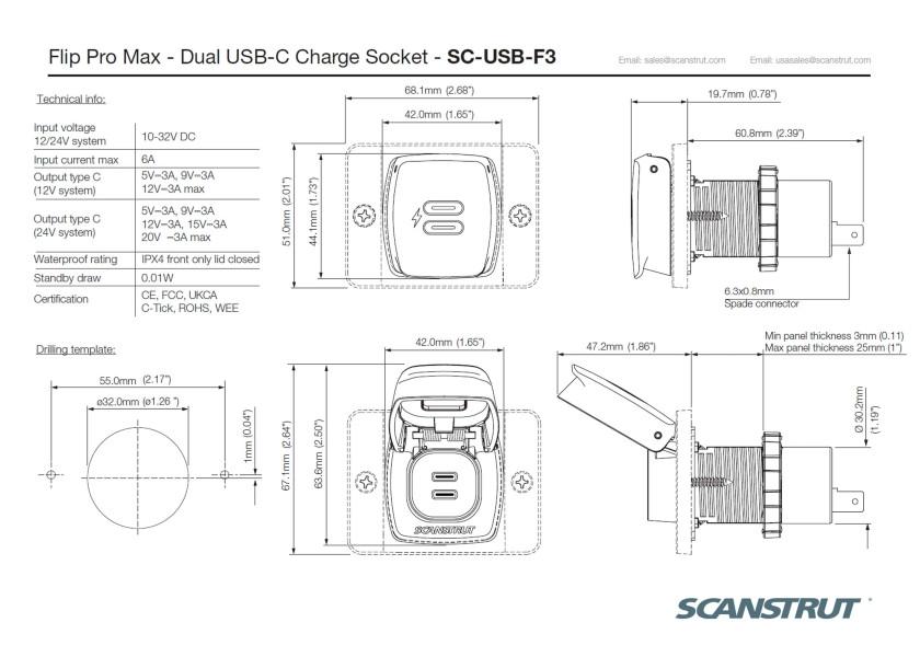 Купить Scanstrut SC-USB-F3 Двойной разъем для зарядки USB-C Flip Pro Max Black 7ft.ru в интернет магазине Семь Футов