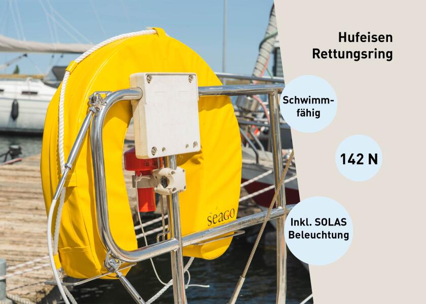 Купить SEAGO Horseshoe Lifebuoy / yellow / with bracket and SOLAS light 55928-bvs 7ft.ru в интернет магазине Семь Футов