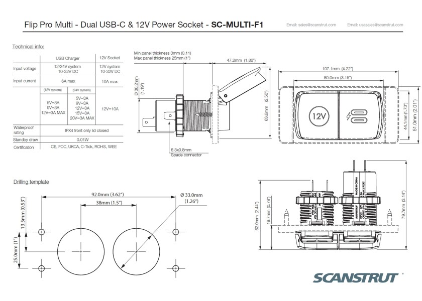 Купить Панельная розетка Scanstrut Flip Pro Multi SC-MULTI-F1 10–30В 6А USB-C/12В посадочный ⌀32мм водонепроницаемая устойчивая к УФ-излучению 7ft.ru в интернет магазине Семь Футов