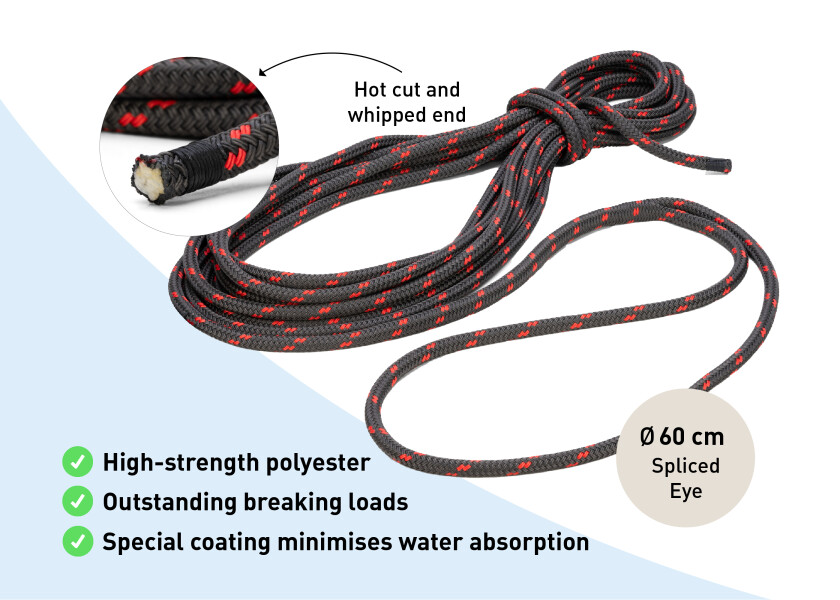 Купить DOCK-FLEX - Швартовочный трос / с проушиной / антрацитовый/красный / Веревка-Ø: 14 мм; Длина: 8 м 7ft.ru в интернет магазине Семь Футов