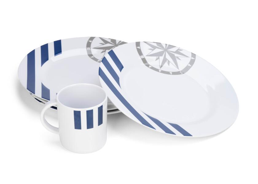 Купить Набор посуды на 4 человека Plastimo Marina 5280489 16 предметов из бело-синего меламина 7ft.ru в интернет магазине Семь Футов