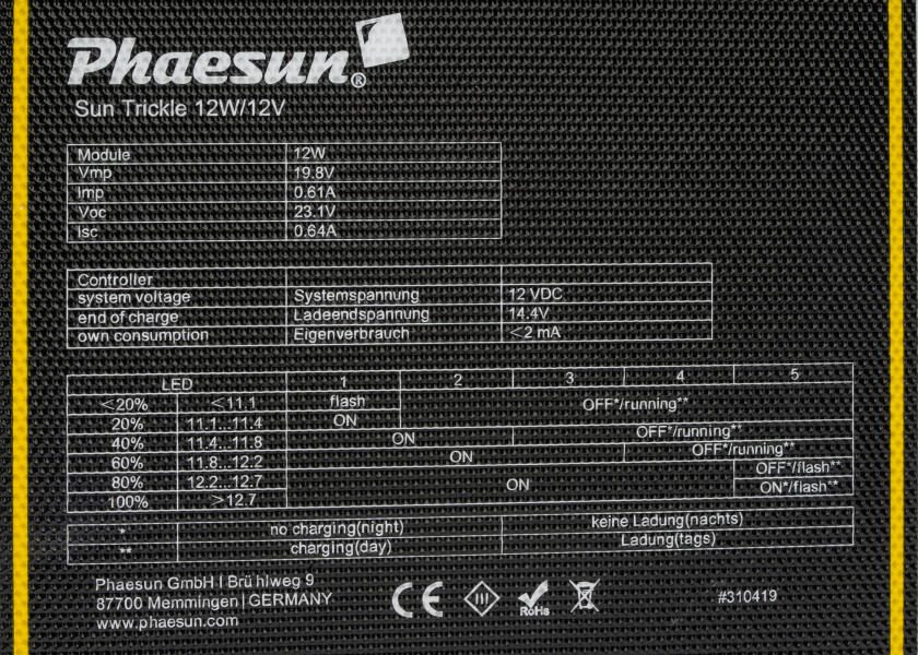 Купить PHAESUN 310419 Комплект для капельной зарядки солнечной батареи 12 В / 12 Вт 7ft.ru в интернет магазине Семь Футов