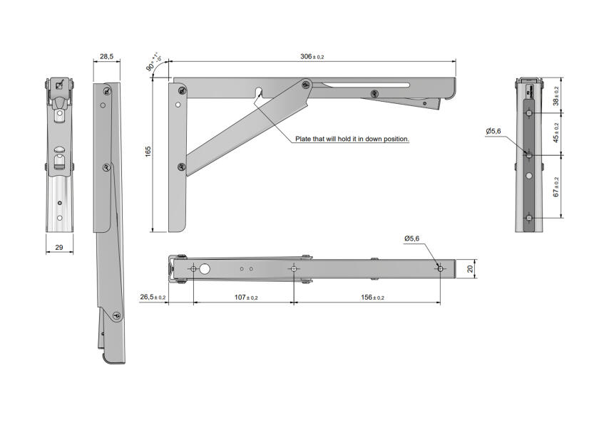 Купить Складной кронштейн для стола/сидения Roca 907660 Robust L 150(400)/75кг 230Нм из нержавеющей стали AISI304 7ft.ru в интернет магазине Семь Футов