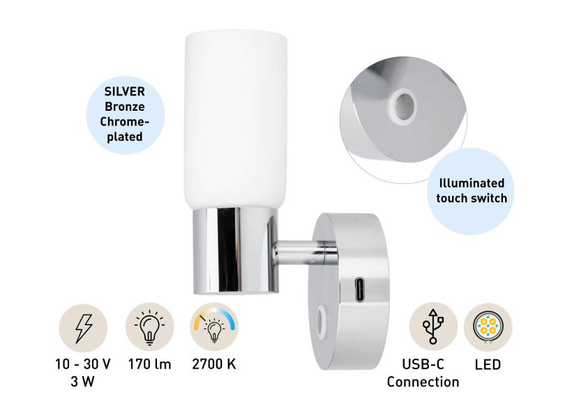 Купить SEATEC LED Wall Light with touch switch and USB-C charging port 31987-bvs 7ft.ru в интернет магазине Семь Футов