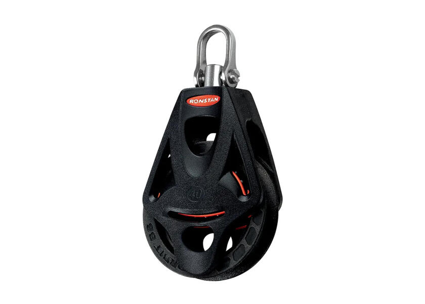 Купить Блок одношкивный с обушком, вертлюгом и скобой Ronstan Orbit Blocks™ серия 55 RF55110 Ø55мм 500/1000кг для троса Ø10мм из черного нейлона 7ft.ru в интернет магазине Семь Футов