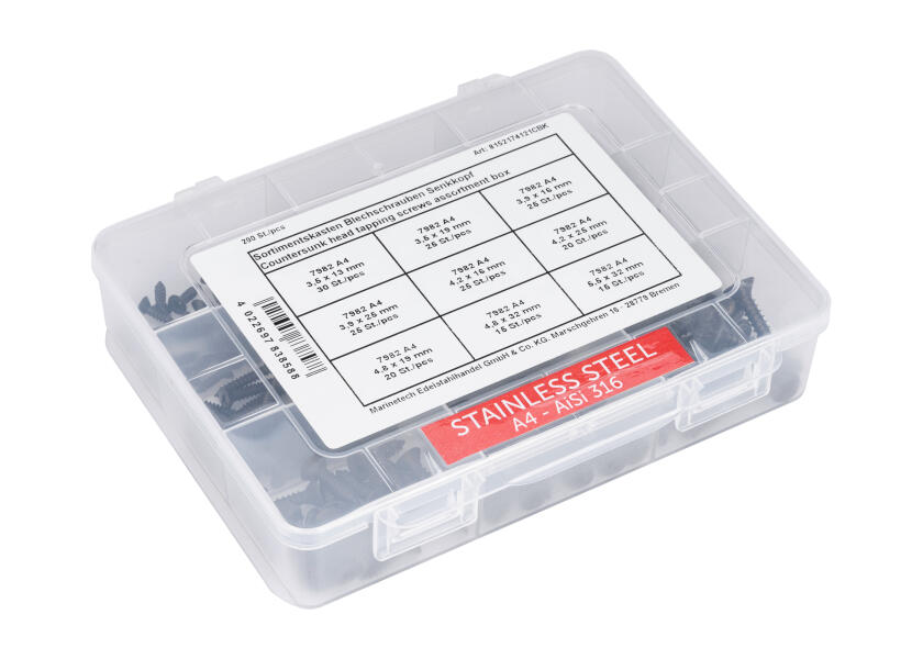 Купить V4A assortment box / tapping screws DIN7982 / countersunk head / 200-piece 32069-bvs 7ft.ru в интернет магазине Семь Футов