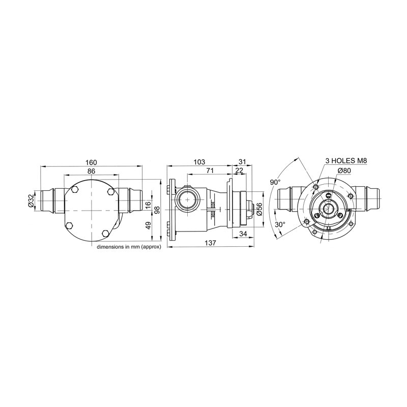 Купить Jabsco 50210-1201 Бронзовый насос, с фланцевым креплением, BG 080, порты VW, NEO 7ft.ru в интернет магазине Семь Футов