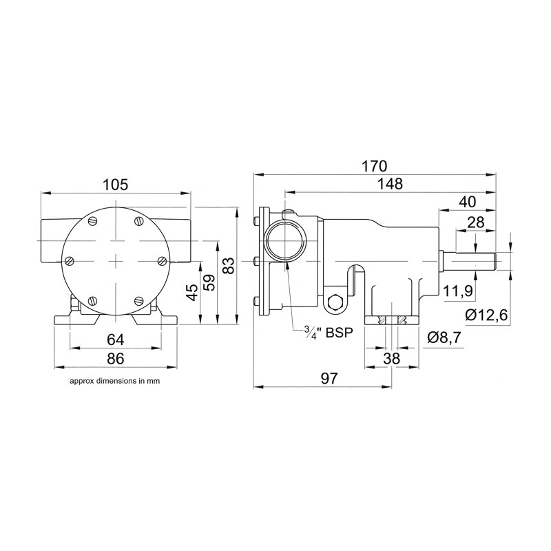 Купить Jabsco 10550-200 Бронзовый насос, с ножным креплением, BG 040, резьбовые порты 19 мм (3/4") BSP, NEO 7ft.ru в интернет магазине Семь Футов