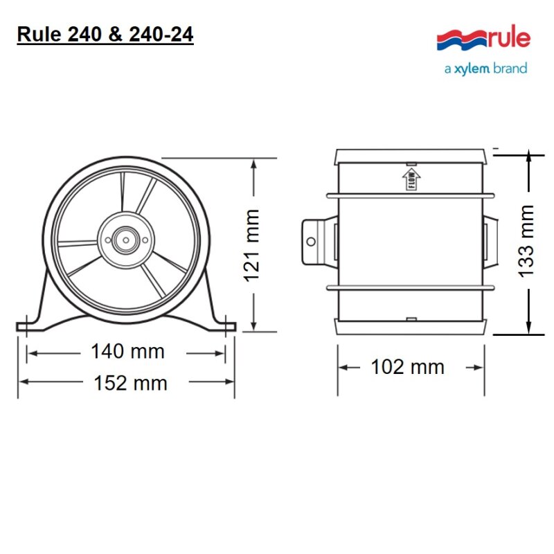 Купить Rule 240-24V Встроенный вентилятор, подключение шланга 100 мм, 6.7 м³/мин (235 CFM), 24В 7ft.ru в интернет магазине Семь Футов