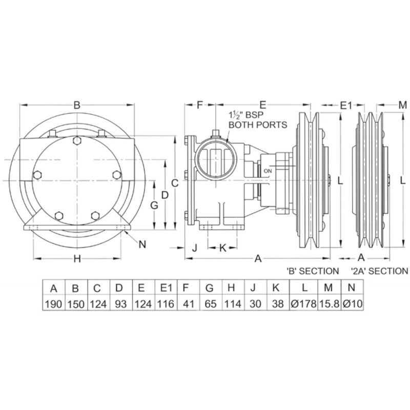 Купить Jabsco 50200-2111 Бронзовый крыльчатый насос, на ножном креплении, размер 200, муфта 24В, шкив 2А, 1-1/2" BSP, NEO 7ft.ru в интернет магазине Семь Футов