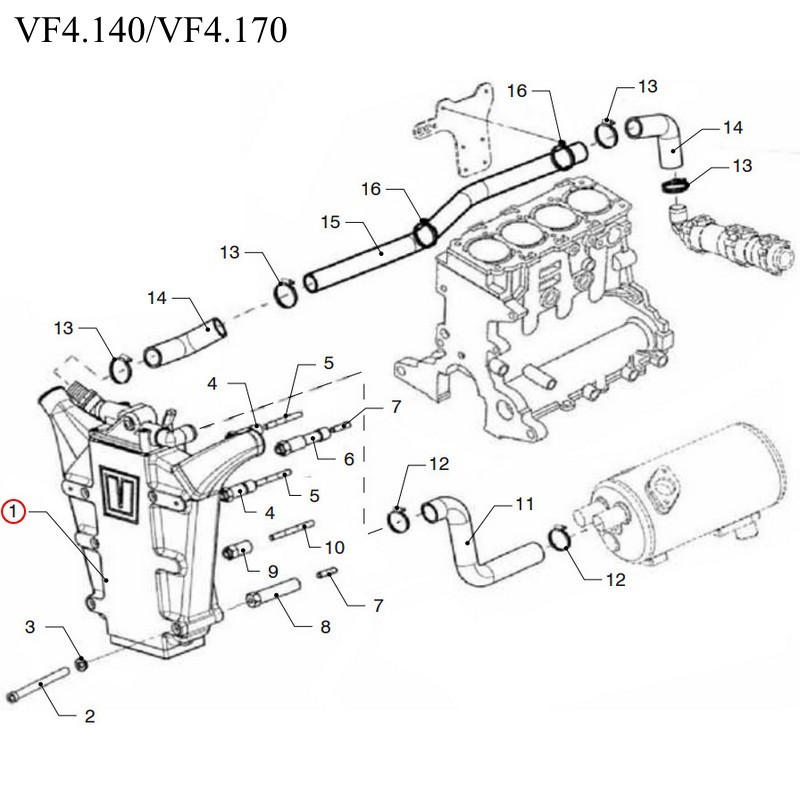 Интеркулер в сборе Vetus VFP01317 для двигателей VF4.140/VF4.170/VF5.220/VF5.250