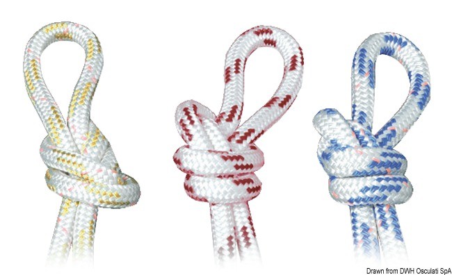 Купить Шкотовый трос двойного плетения из волокна Dyneema белый с жёлтой сигнальной прядью 100 м диаметр 4 мм, Osculati 06.461.04 7ft.ru в интернет магазине Семь Футов