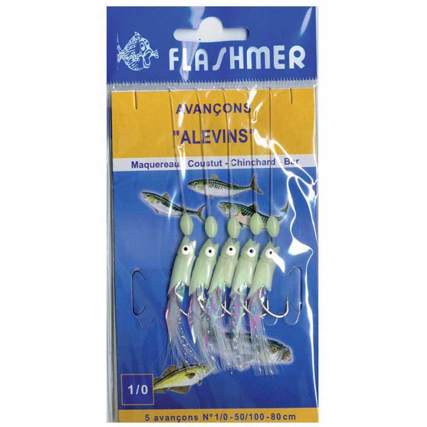 Flashmer AVA10W Alevins Рыболовное Перо 5 крючки Многоцветный Pearly White 1/0 