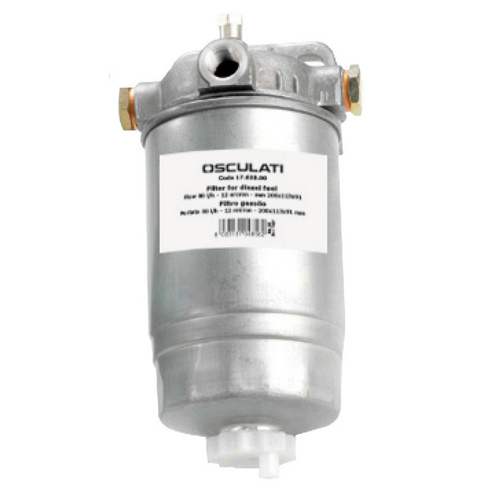 Фильтр для дизельного топлива 80л/ч 200x75мм из литого алюминия со сменным картриджем на 12мкм, Osculati 17.638.00
