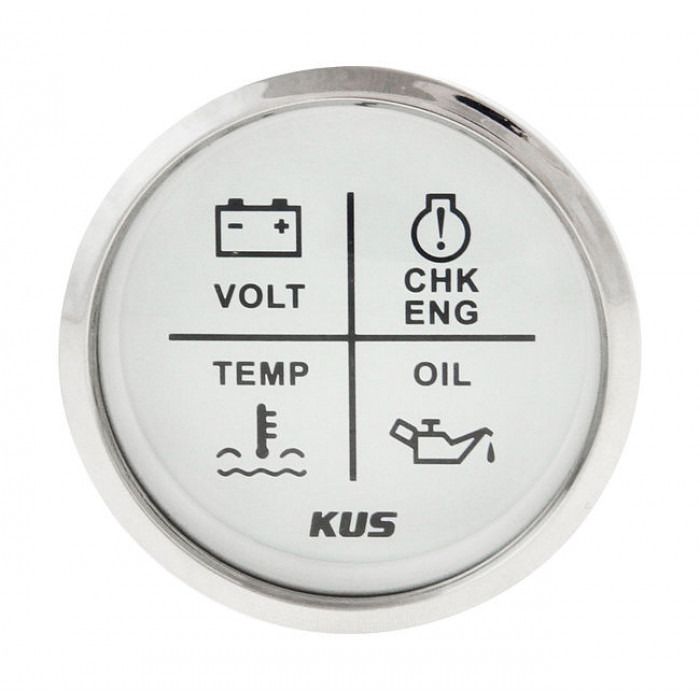 Индикатор аварийной сигнализации двигателя KUS WS KY79103 Ø52мм 12/24В IP67 белый/нержавейка