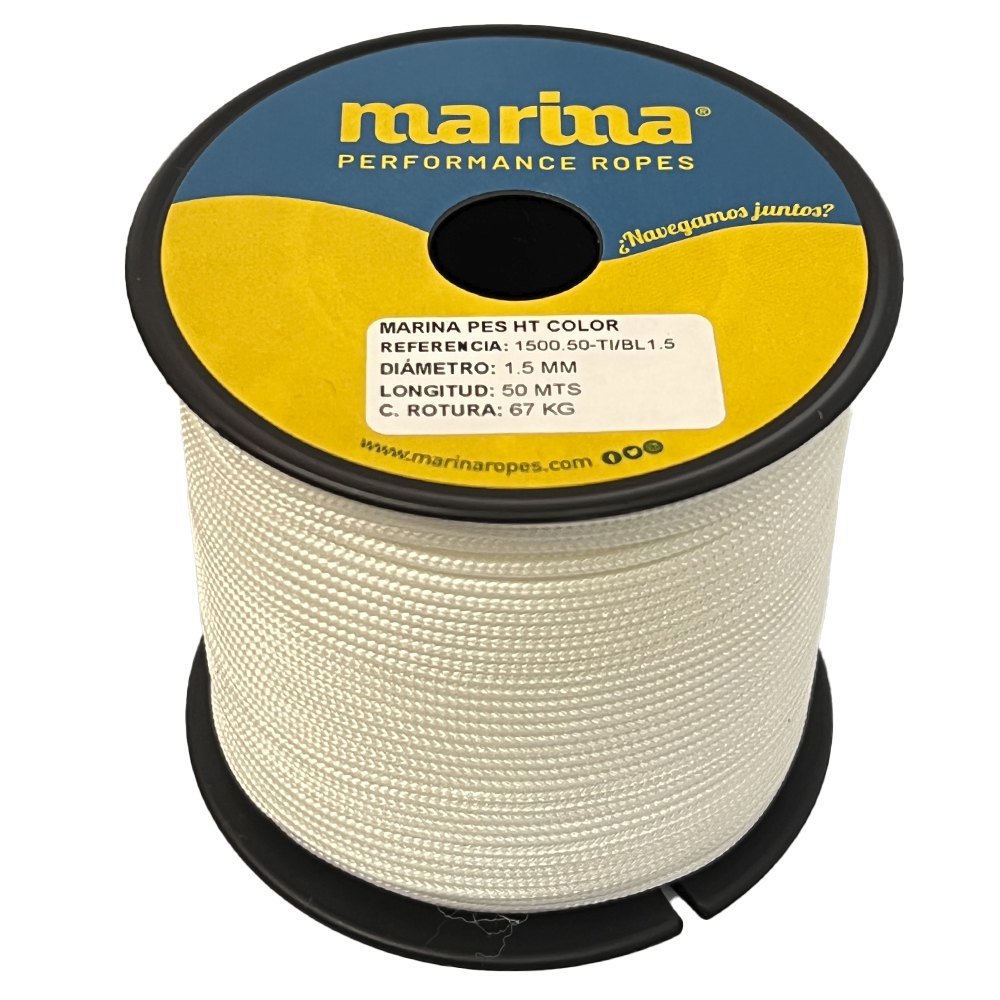 Marina performance ropes 1500.50/BL1.5 Marina Pes HT Color 50 m Двойная плетеная веревка Золотистый White 1.5 mm 