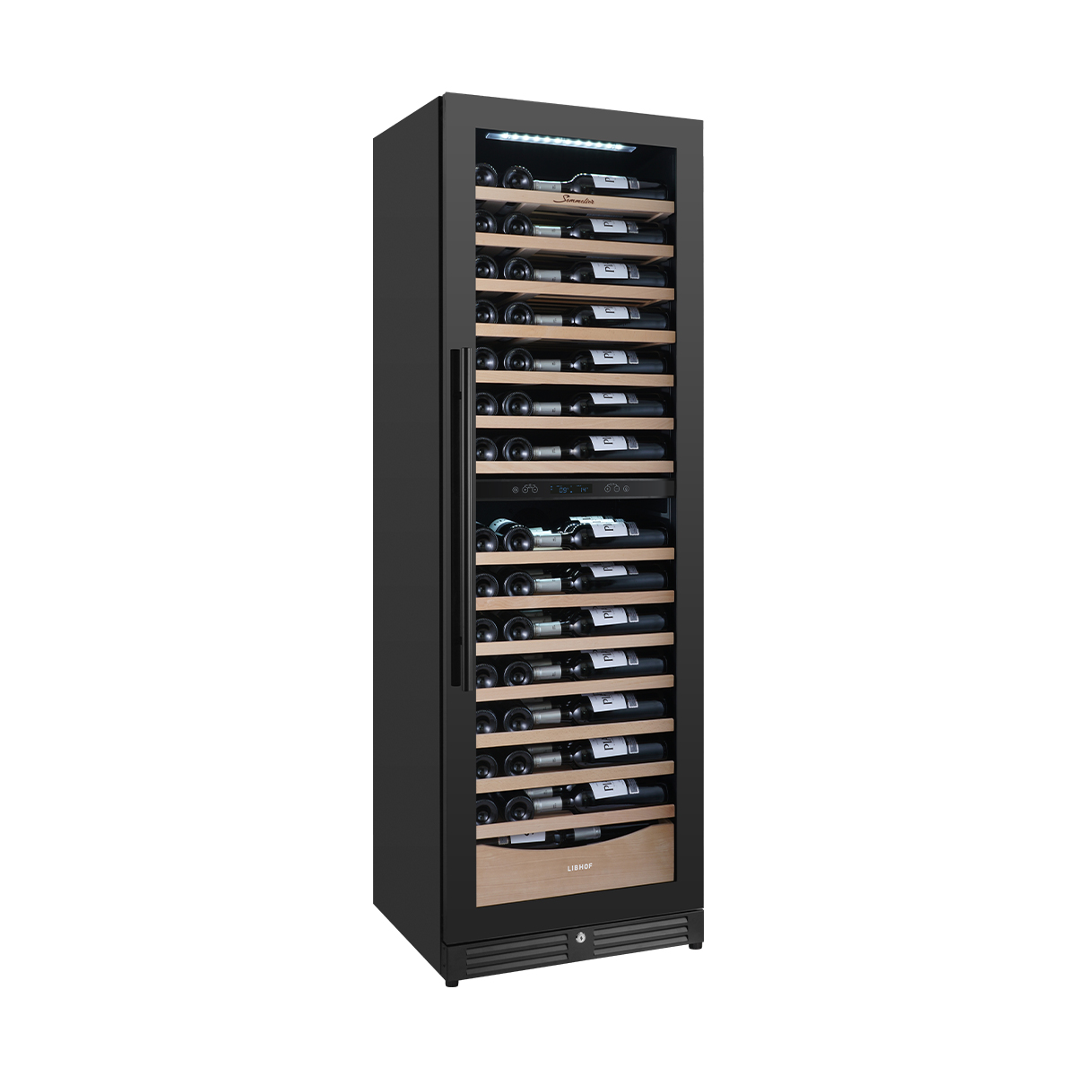 Винный шкаф двухзонный компрессорный Libhof Sommelier SMD-110 Slim Black 595х550х1800мм на 110 бутылок черный встраиваемый/отдельностоящий