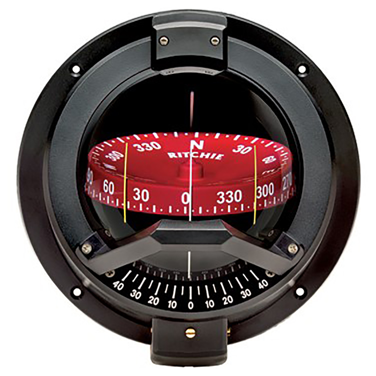 Компас Ritchie Navigation Navigator BN-202 картушка 115мм 12В 176x184x159мм врезной вертикальный с конической картушкой чёрный/красный