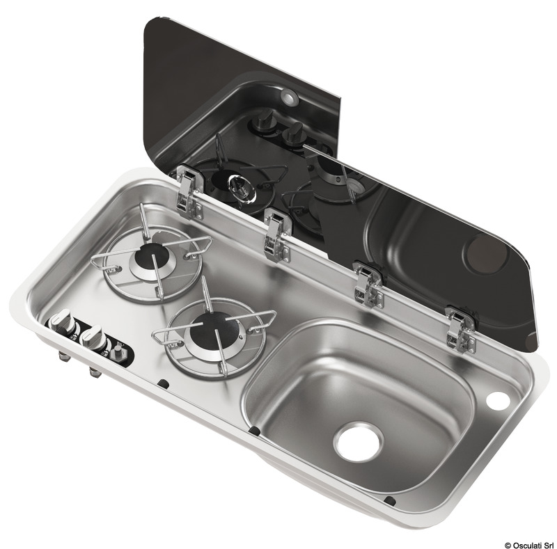 Купить Built-in double hob - right sink w/ glass cover and mixer, Osculati 50.714.03 7ft.ru в интернет магазине Семь Футов