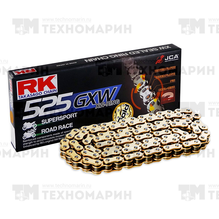 Цепь для мотоцикла до 1300 см³ (золотая, с сальниками XW-RING) GB525GXW-114 RK Chains