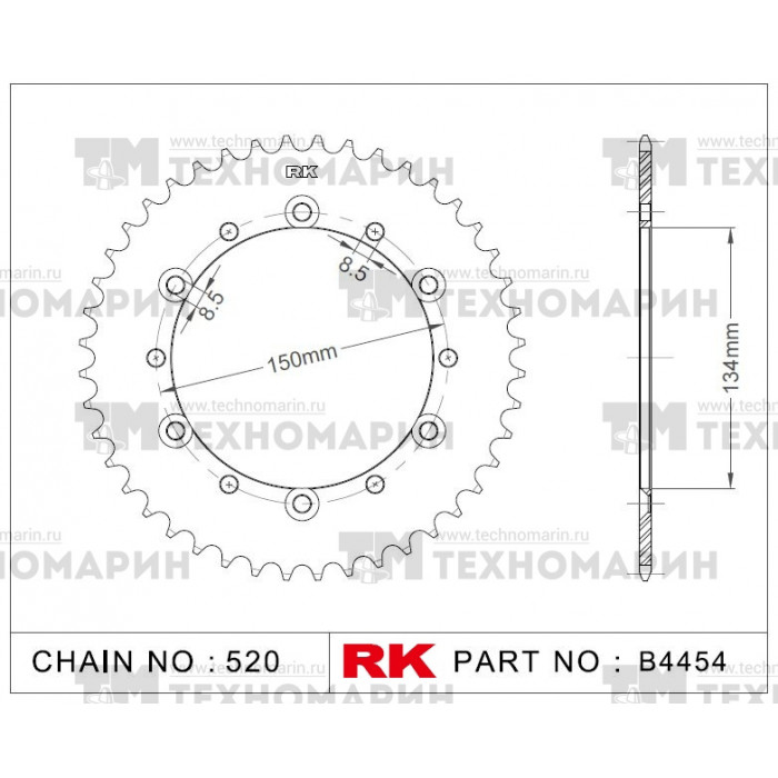 Звезда для мотоцикла ведомая B4454-42 RK Chains