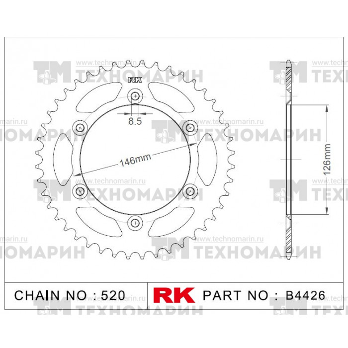 Звезда для мотоцикла ведомая B4426-47 RK Chains
