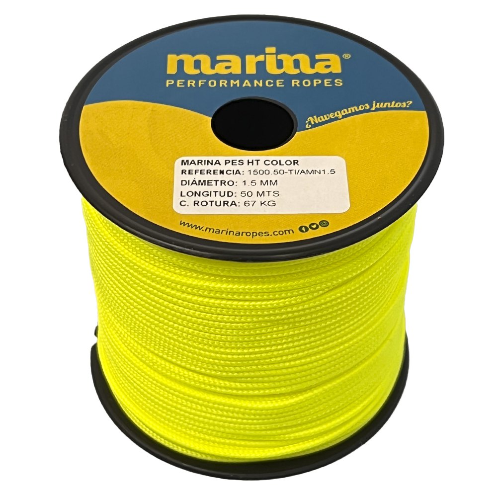 Marina performance ropes 1500.50/AMN1 Marina Pes HT Color 50 m Двойная плетеная веревка Золотистый Neon Yellow 1 mm 