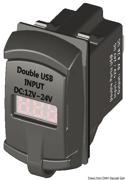 Купить Двойная розетка USB с вольтметром для зарядки мобильных устройств 5-30 В 4.2 А, Osculati 14.195.61 7ft.ru в интернет магазине Семь Футов