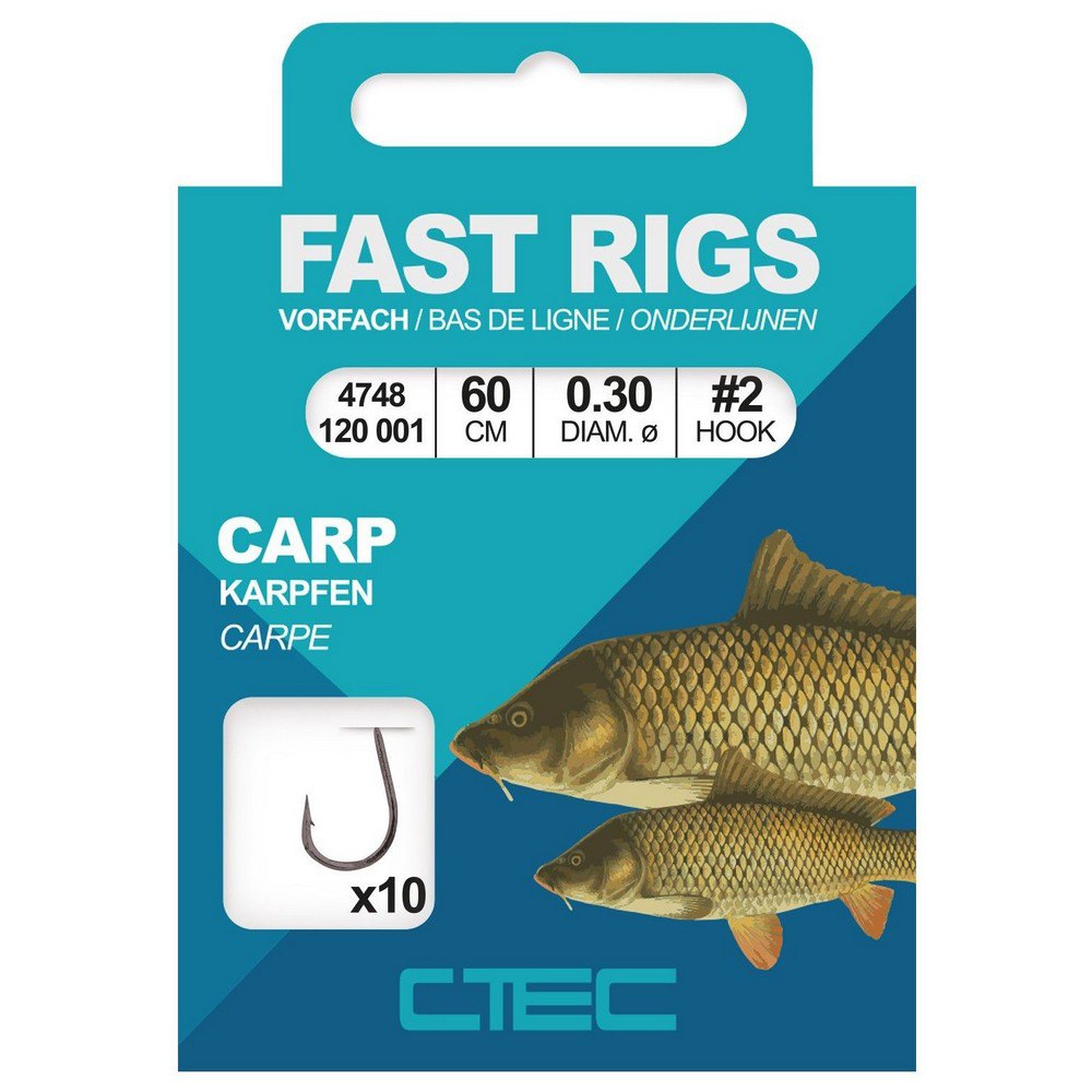 CTEC 004748-00121-00002-00 Fast Rigs Carp Связанный Крючок Без Зазубрин 0.280 mm Золотистый Gold 4 
