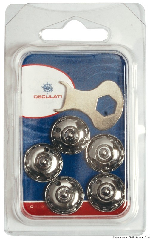 Ответная часть кнопки из нержавеющей стали Loxx с рифленым кольцом для крепления на ткани 5 штук, Osculati 10.444.51