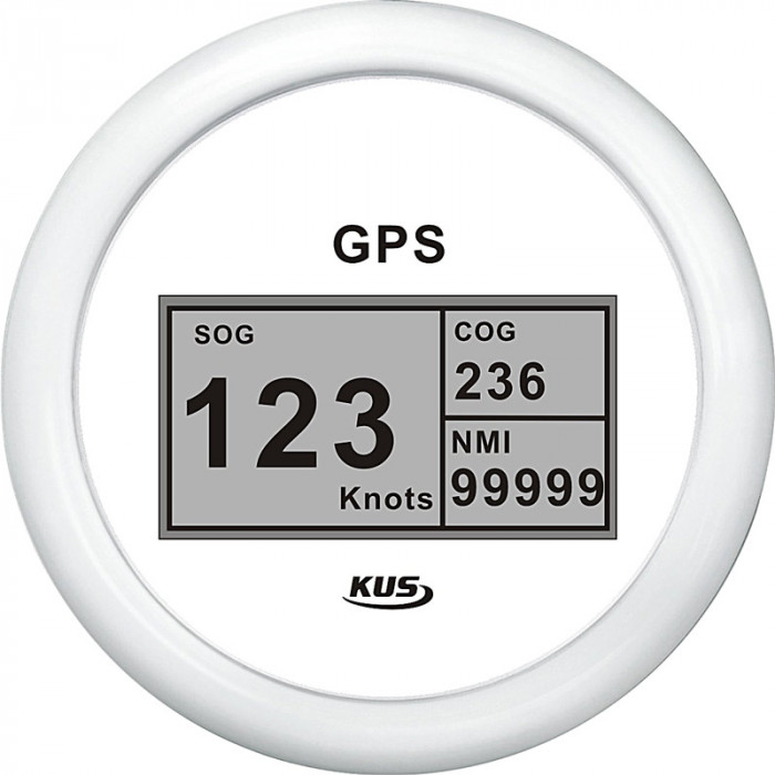 Цифровой спидометр с GPS KUS WW KY08308 0-60узлов Ø85мм 12/24В IP67 белый/белый