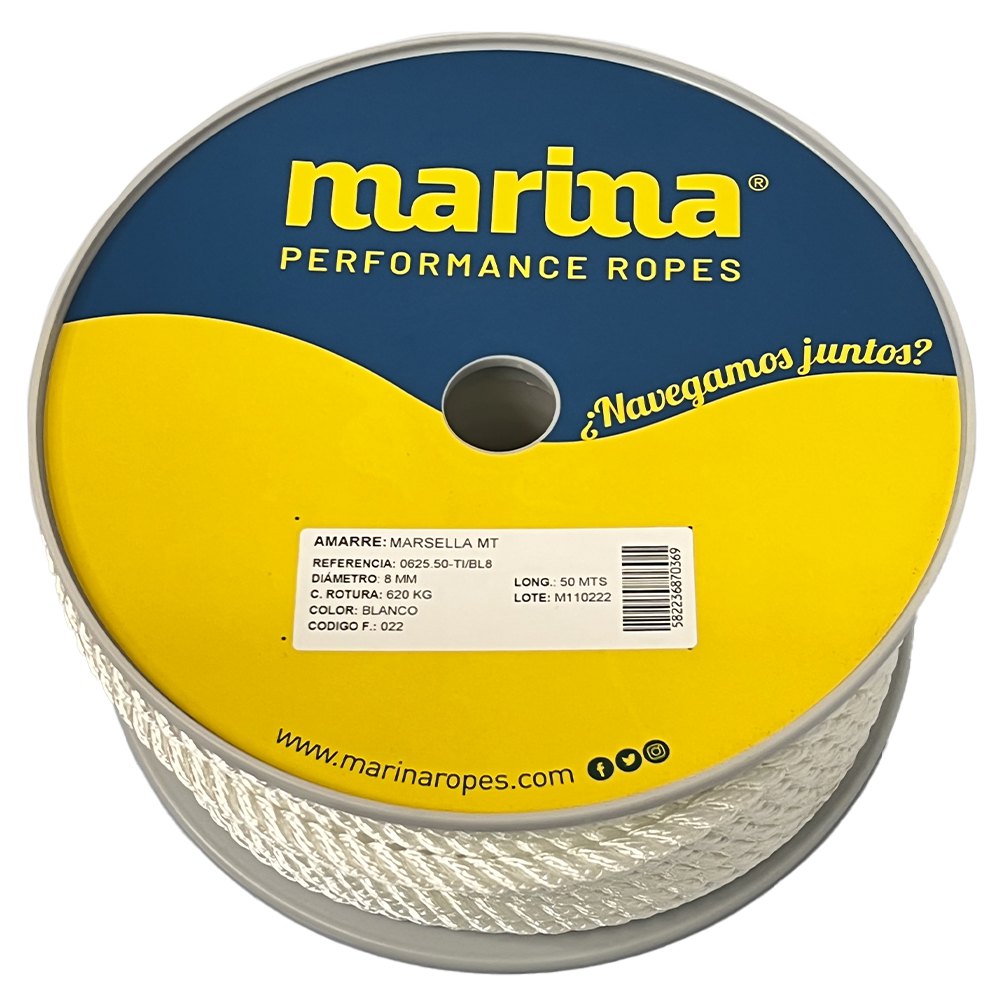 Marina performance ropes 0625.50/BL18 Marsella MT 50 m Веревка Золотистый White 18 mm 