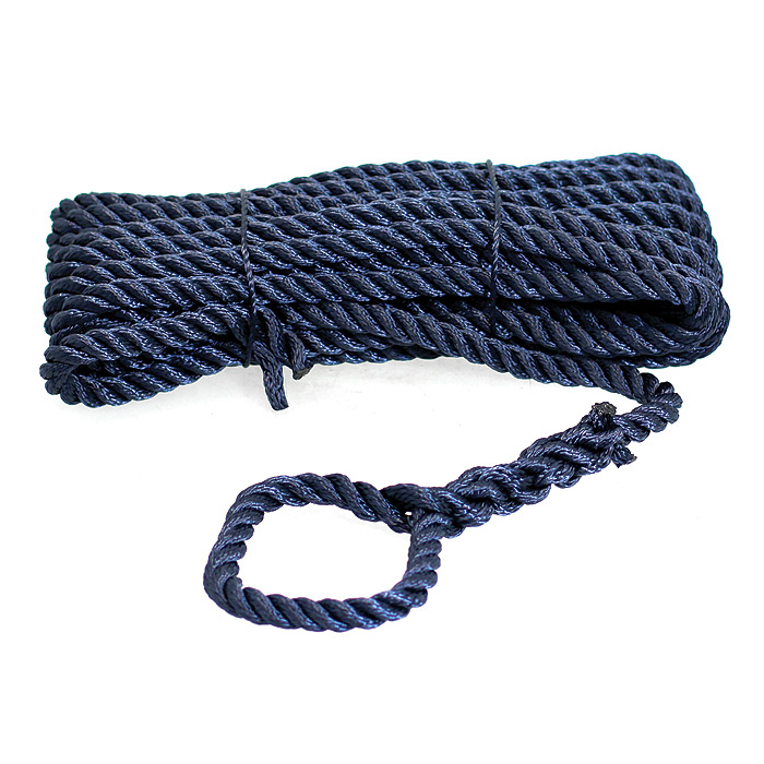 Трос швартовый с огоном Santong Rope STMLN03 Ø14ммx10м из тёмно-синего полиэстера 3-прядного плетения
