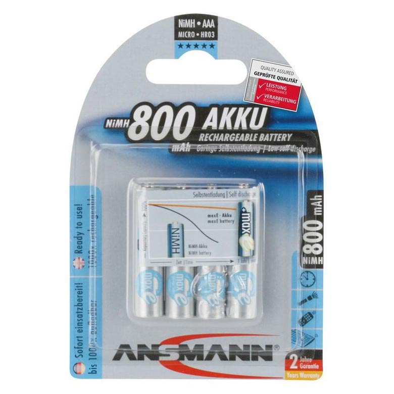 Ansmann 5035042 AAA Rechargeable 800Mah 1.2V 4 Units Серый  Silver
