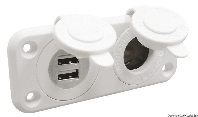Купить Гнездо прикуривателя + двойной разъем USB 12/24В из белого полиамида, Osculati 14.516.12 7ft.ru в интернет магазине Семь Футов