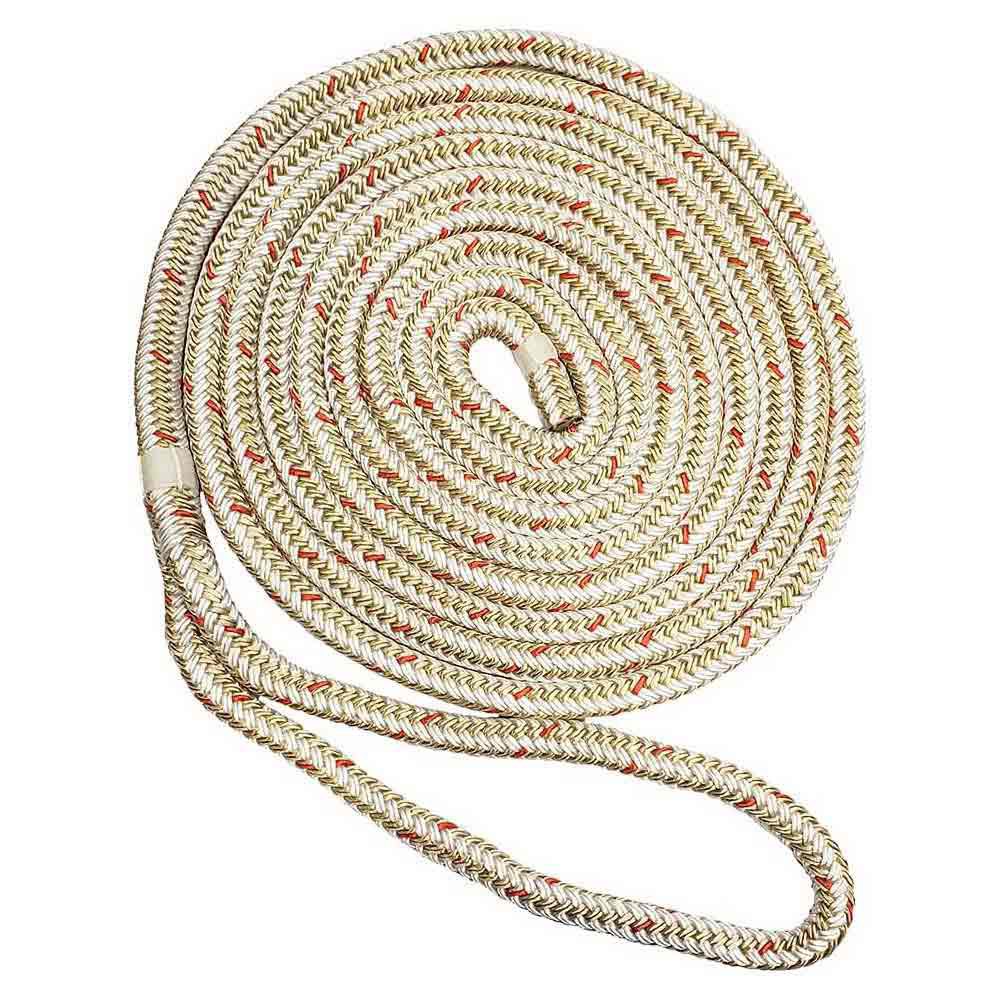 New england ropes 325-50591200015 4.57 m Двойной плетеный док-трос Золотистый White / Gold 9.5 mm