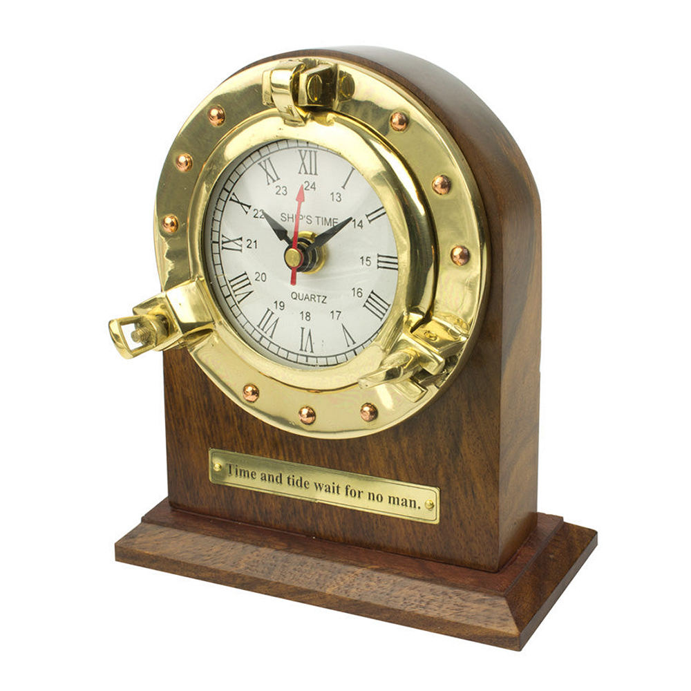 Настольные часы-иллюминатор Nauticalia 5736 150x130мм из дерева и полированной латуни