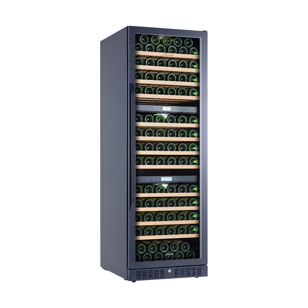 Винный шкаф компрессорный трехзонный Libhof Sommelier SOT-152 Black 595х675х1760мм на 152 бутылки черный встраиваемый/отдельностоящий