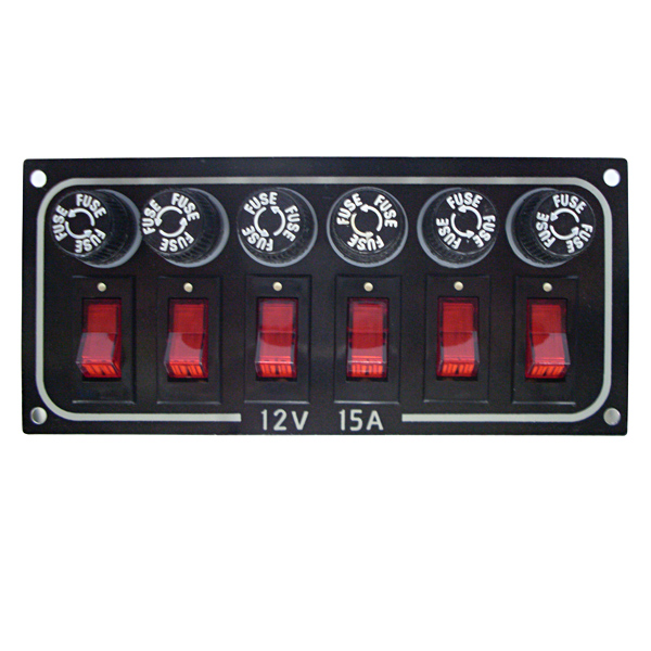 Панель выключателей из алюминия TMC 030258 12 В 70 х 154 х 0,8 мм 6 выключателей 6 предохранителей