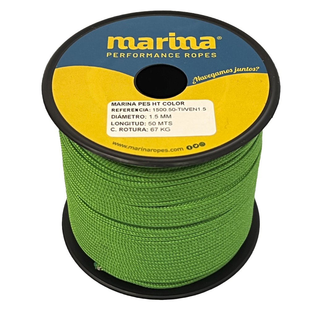 Marina performance ropes 1500.50/VEN1 Marina Pes HT Color 50 m Двойная плетеная веревка Зеленый Neon Green 1 mm 